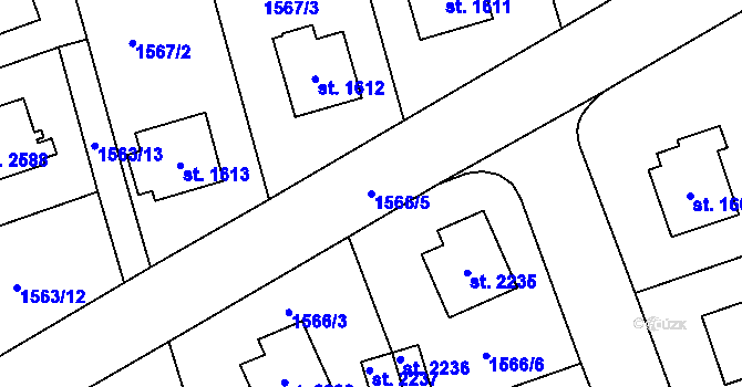 Parcela st. 1566/5 v KÚ Humpolec, Katastrální mapa