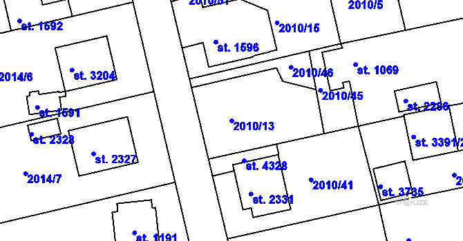 Parcela st. 2010/13 v KÚ Humpolec, Katastrální mapa