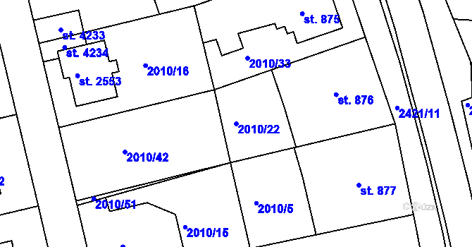 Parcela st. 2010/22 v KÚ Humpolec, Katastrální mapa