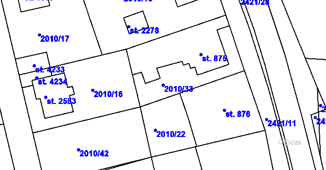 Parcela st. 2010/33 v KÚ Humpolec, Katastrální mapa