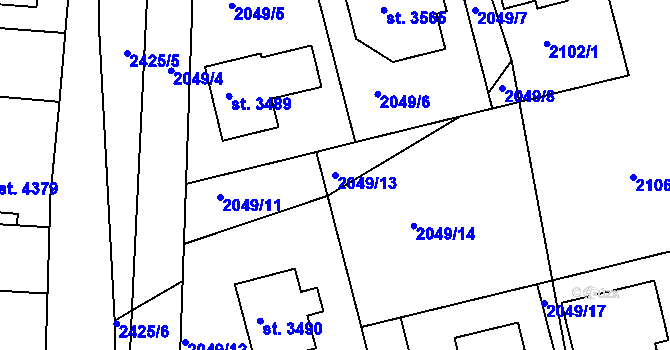 Parcela st. 2049/13 v KÚ Humpolec, Katastrální mapa