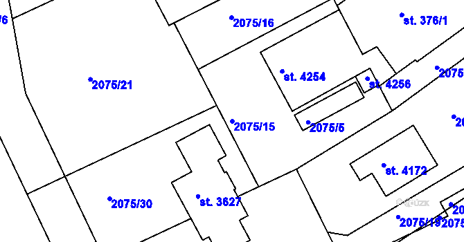 Parcela st. 2075/15 v KÚ Humpolec, Katastrální mapa