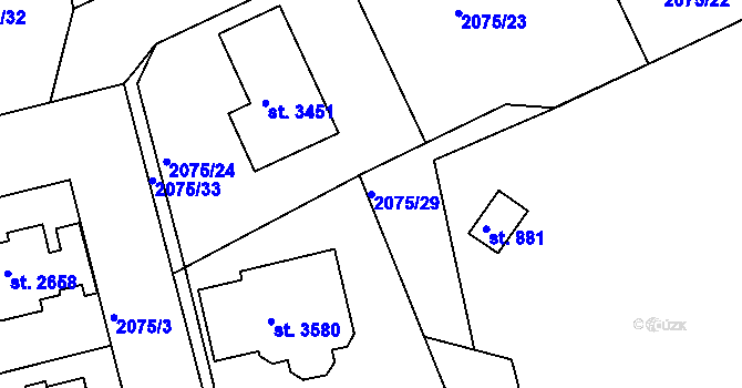 Parcela st. 2075/29 v KÚ Humpolec, Katastrální mapa
