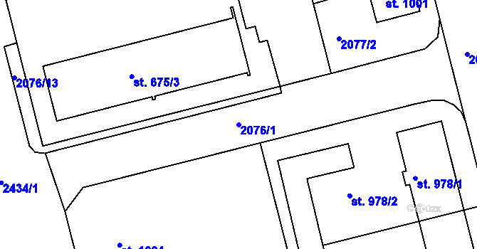 Parcela st. 2076/1 v KÚ Humpolec, Katastrální mapa