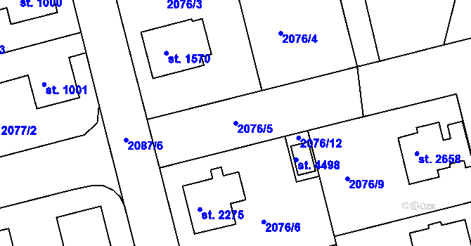 Parcela st. 2076/5 v KÚ Humpolec, Katastrální mapa