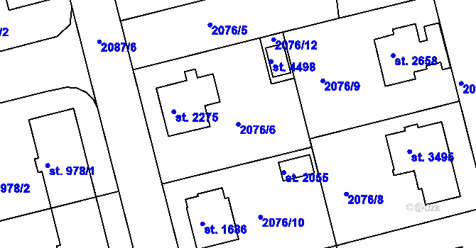 Parcela st. 2076/6 v KÚ Humpolec, Katastrální mapa