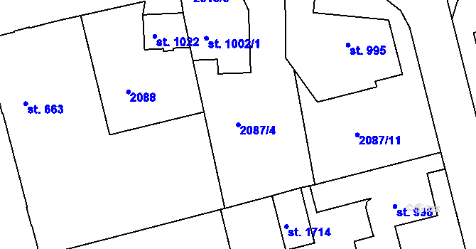 Parcela st. 2087/4 v KÚ Humpolec, Katastrální mapa