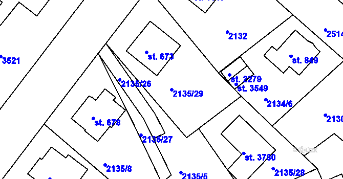 Parcela st. 2135/29 v KÚ Humpolec, Katastrální mapa