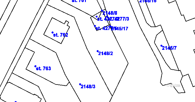 Parcela st. 2148/2 v KÚ Humpolec, Katastrální mapa