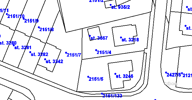 Parcela st. 2151/4 v KÚ Humpolec, Katastrální mapa