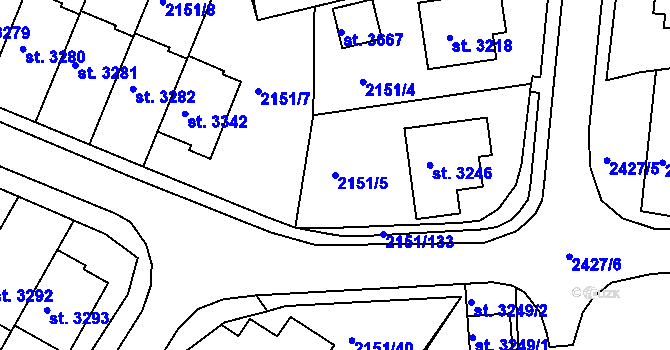 Parcela st. 2151/5 v KÚ Humpolec, Katastrální mapa