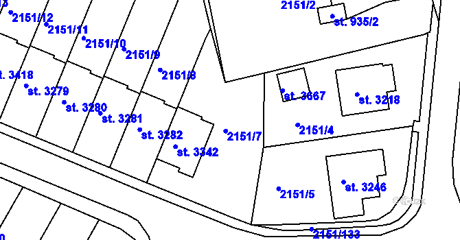Parcela st. 2151/6 v KÚ Humpolec, Katastrální mapa