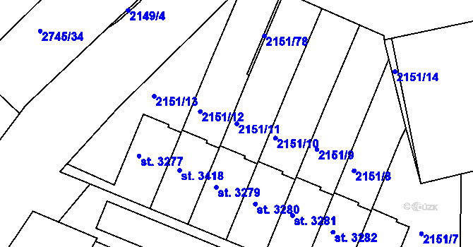 Parcela st. 2151/11 v KÚ Humpolec, Katastrální mapa