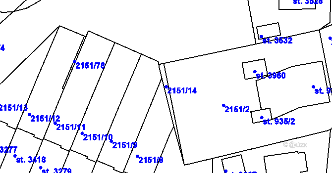 Parcela st. 2151/14 v KÚ Humpolec, Katastrální mapa