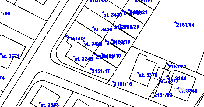 Parcela st. 2151/18 v KÚ Humpolec, Katastrální mapa