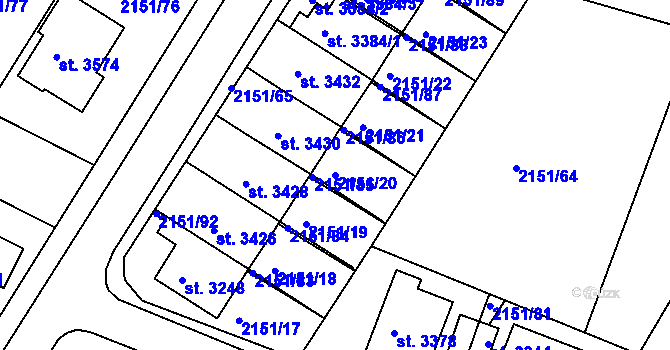 Parcela st. 2151/20 v KÚ Humpolec, Katastrální mapa