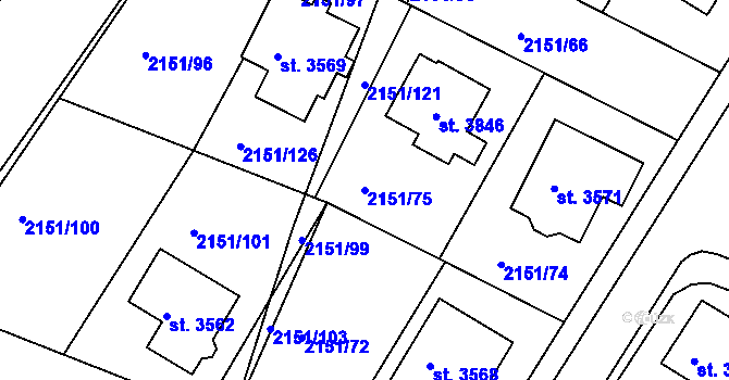 Parcela st. 2151/75 v KÚ Humpolec, Katastrální mapa