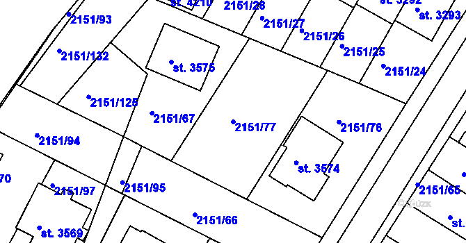 Parcela st. 2151/77 v KÚ Humpolec, Katastrální mapa
