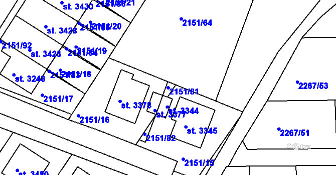 Parcela st. 2151/81 v KÚ Humpolec, Katastrální mapa