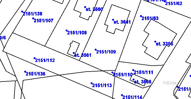 Parcela st. 2151/109 v KÚ Humpolec, Katastrální mapa