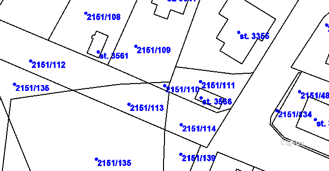 Parcela st. 2151/110 v KÚ Humpolec, Katastrální mapa