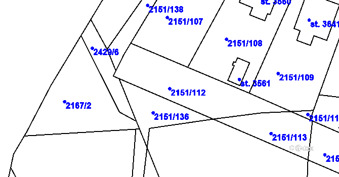 Parcela st. 2151/112 v KÚ Humpolec, Katastrální mapa