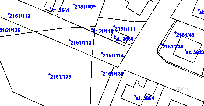 Parcela st. 2151/114 v KÚ Humpolec, Katastrální mapa