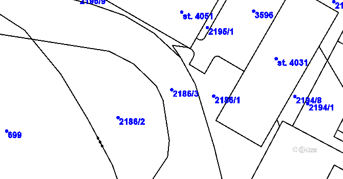 Parcela st. 2186/3 v KÚ Humpolec, Katastrální mapa