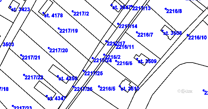 Parcela st. 2216/2 v KÚ Humpolec, Katastrální mapa