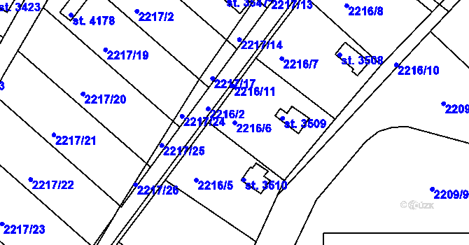 Parcela st. 2216/6 v KÚ Humpolec, Katastrální mapa