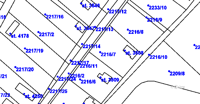 Parcela st. 2216/7 v KÚ Humpolec, Katastrální mapa