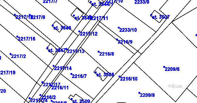 Parcela st. 2216/8 v KÚ Humpolec, Katastrální mapa