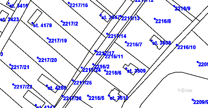 Parcela st. 2216/11 v KÚ Humpolec, Katastrální mapa