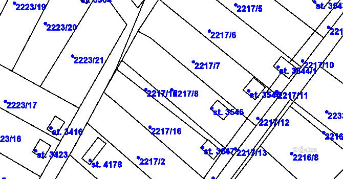 Parcela st. 2217/8 v KÚ Humpolec, Katastrální mapa