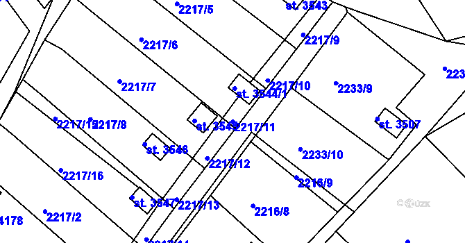 Parcela st. 2217/11 v KÚ Humpolec, Katastrální mapa