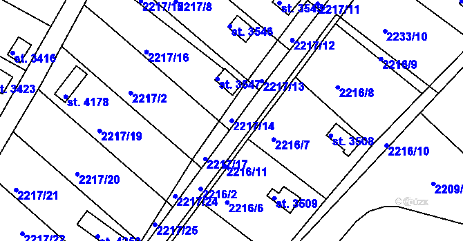 Parcela st. 2217/14 v KÚ Humpolec, Katastrální mapa