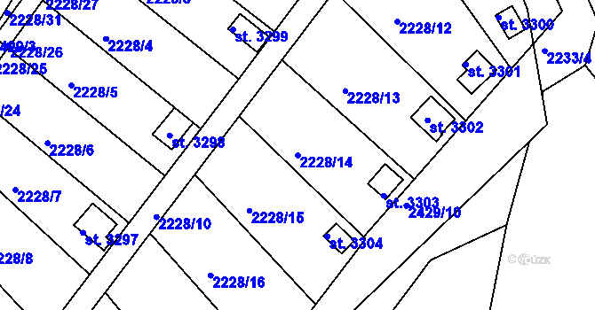 Parcela st. 2228/14 v KÚ Humpolec, Katastrální mapa