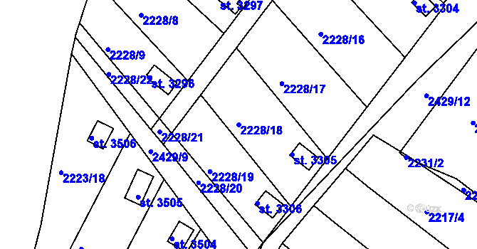 Parcela st. 2228/18 v KÚ Humpolec, Katastrální mapa