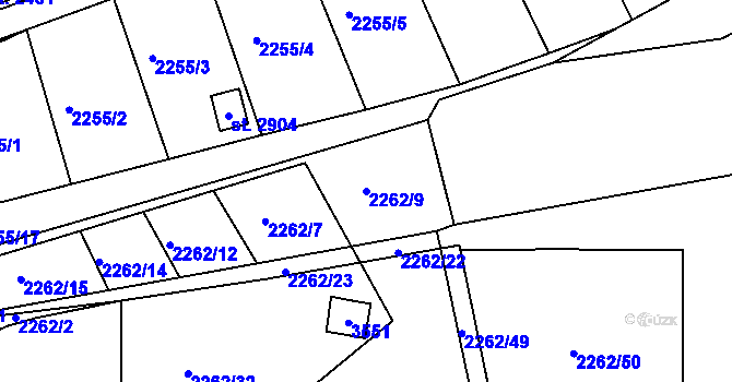 Parcela st. 2262/9 v KÚ Humpolec, Katastrální mapa