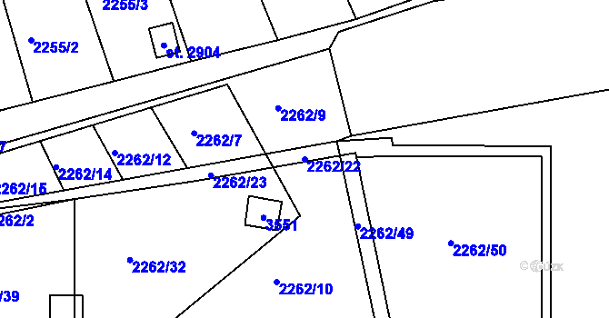 Parcela st. 2262/22 v KÚ Humpolec, Katastrální mapa