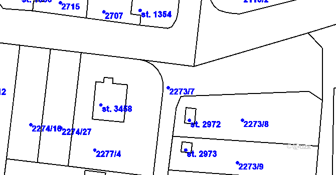 Parcela st. 2273/7 v KÚ Humpolec, Katastrální mapa