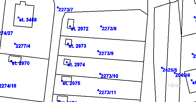 Parcela st. 2273/9 v KÚ Humpolec, Katastrální mapa