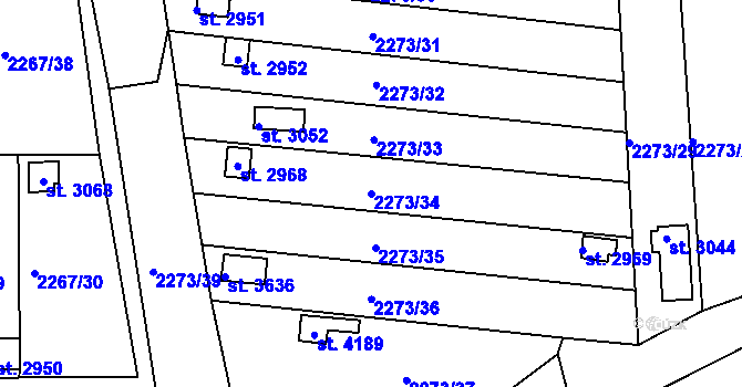 Parcela st. 2273/34 v KÚ Humpolec, Katastrální mapa