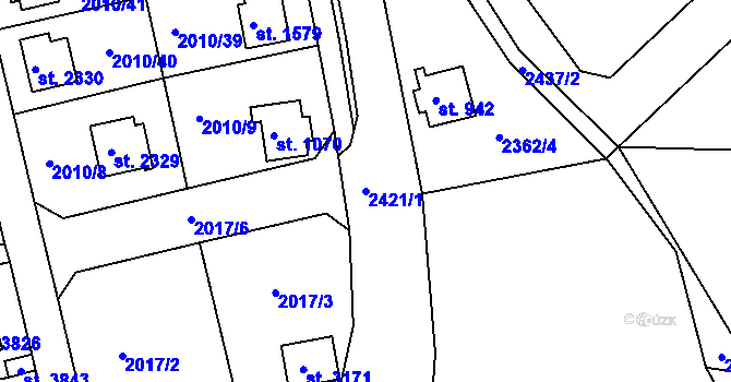 Parcela st. 2421/1 v KÚ Humpolec, Katastrální mapa