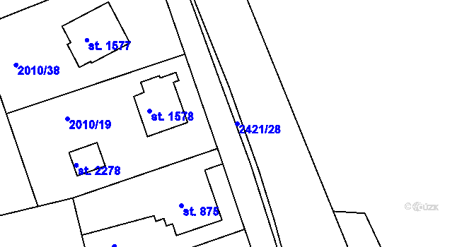 Parcela st. 2421/28 v KÚ Humpolec, Katastrální mapa