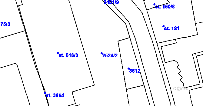 Parcela st. 2524/2 v KÚ Humpolec, Katastrální mapa