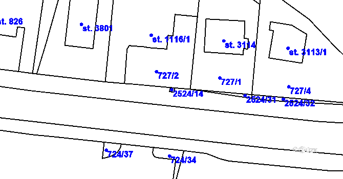Parcela st. 2524/14 v KÚ Humpolec, Katastrální mapa