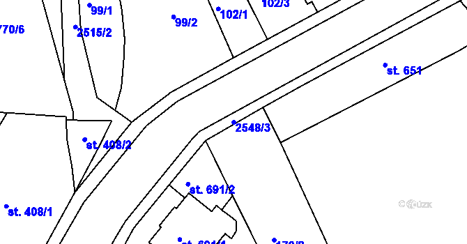 Parcela st. 2548/3 v KÚ Humpolec, Katastrální mapa