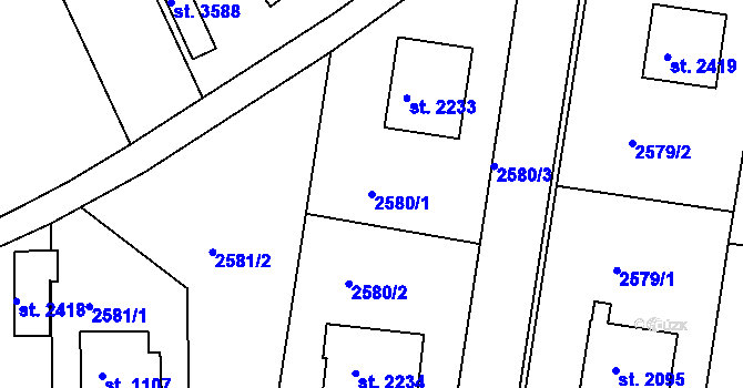 Parcela st. 2580/1 v KÚ Humpolec, Katastrální mapa