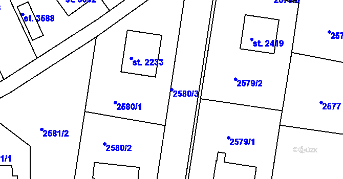 Parcela st. 2580/3 v KÚ Humpolec, Katastrální mapa